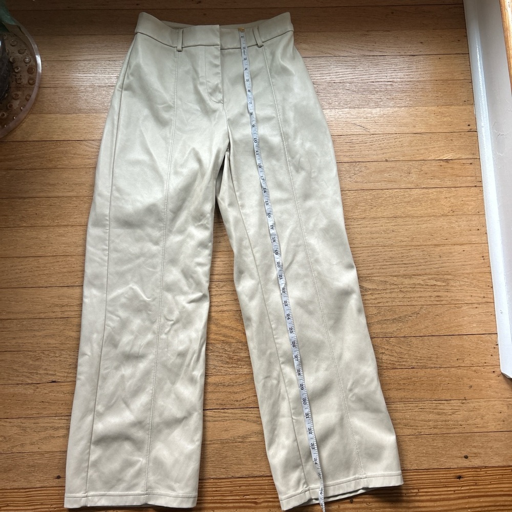 Cream High-Waisted Pleather Pants